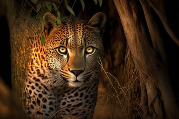 Wall Mural - Leopard Stock Photo, Wildlife Photography, Generative Ai