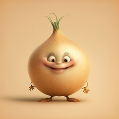 Wall Mural - a happy smiling cartoon onion, generative ai