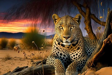 leopard stock photo, wildlife photography, generative ai