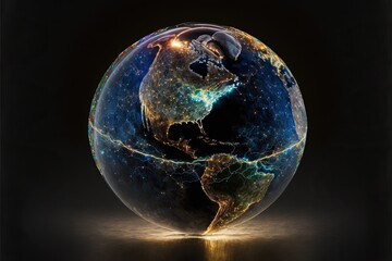 Wall Mural - Earth from space made of glass with shining wires, concept of internet, connections, global communications, created with Generative AI technology