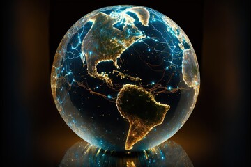 Wall Mural - Earth from space made of glass with shining wires, concept of internet, connections, global communications, created with Generative AI technology