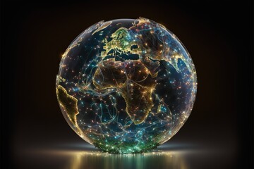 Wall Mural - Earth from space made of glass with shining wires, concept of internet, connections, global communications, created with Generative AI technology