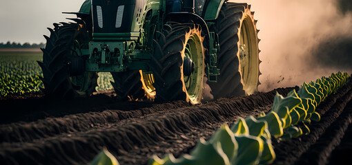 Harvesting tobacco with agricultural machinery tractor. Agriculture industry concept. Generation AI