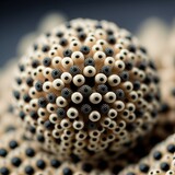 Fototapeta Boho -  a close up of a ball of beads with eyes on it's surface, with a black background and a white background with a black border.  generative ai