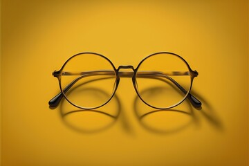 Sticker -  a pair of glasses with a yellow background and a shadow of the glasses on the ground, with a yellow background and a shadow of the glasses on the floor.  generative ai