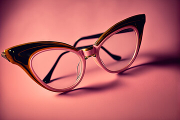 Poster -  a pair of glasses sitting on top of a pink surface with a pink background behind it and a pink background behind it with a pink background.  generative ai