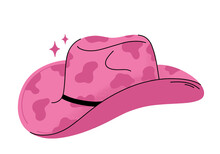 Pink Cowboy Hat On A Transparent Background. Cowgirl Sticker. PNG.