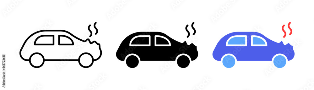 Collision of two cars line icon. Car accident, drive, unable to control ...