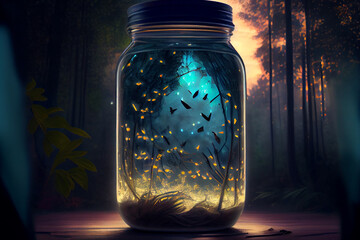 Fireflies in a Jar. AI generated