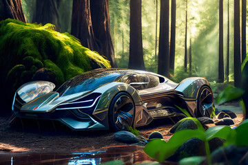 Wall Mural - Futuristic hi tech sports car.  Modern future car.  Futuristic concept.  Generative AI.