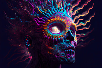 Wall Mural - horror poster. mystical head. psychedelic monster. generative ai.