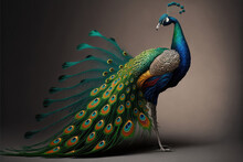 Peacock With Its Tail Fully Open. Generative AI