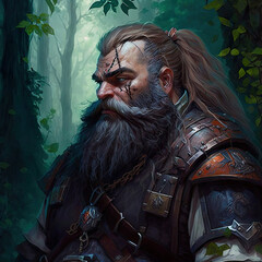 Wall Mural - RPG dwarf paladin in a forest (AI generated)