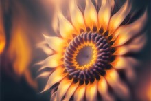  A Sunflower With A Spiral Design In The Center Of It's Petals, With A Black Background And A Yellow Center In The Middle.  Generative Ai