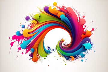 Abstract colorful bright vivid colors liquid acrylic paint motion flow on white background with swirls and paint explosions and drops. Business background template
