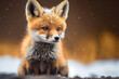 © Royalty-Free - Cute fox baby in snow winter. Generative AI