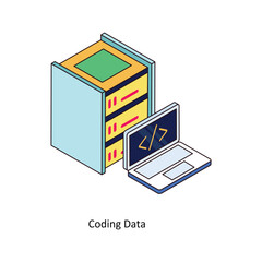 Coding Data Vector Isometric Filled Outline icon for your digital or print projects. stock illustration