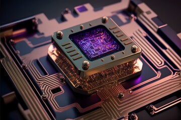 Wall Mural - Closeup macro photography of a computer chip, circuit board, moherboard.