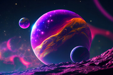 Abstract planets with deep space background generative ai illustration