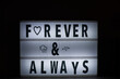 Forever and Always Quote on a Display frame.