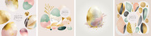 Happy Easter. Vector With Gold Abstract Illustration Of Easter Eggs, Pattern For Modern Greeting Card, Background Or Poster