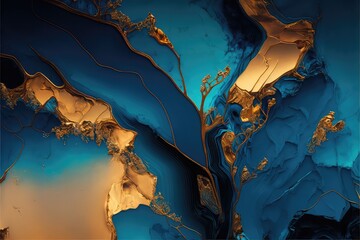 Wall Mural - Blue and Gold Fluid abstract background