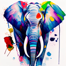 Watercolor Abstract Strokes Of A Elephant With Paint Splatter, Paint Splash And Paint Drip