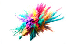 Colored Powder Explosion. Colorful Traditional Holi Powder. Concept Indian Color Festival Called Holi.  Abstract Closeup Dust. AI Generative Illustration