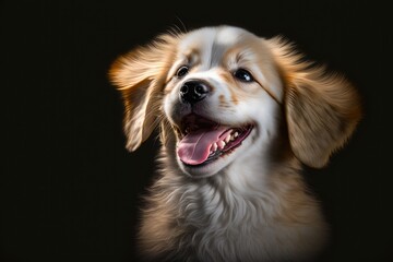 Wall Mural - Happy dog smiling , cute puppy, happy pet, vet day, black background, Generative AI