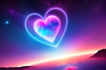 heart shaped nebula in space, shining bright in the night sky of an imaginary planet, made with gene