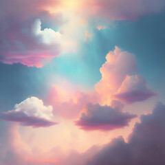 Wall Mural - Generative AI: Beautiful sky and clouds in soft pastel color. Soft cloud in the sky background