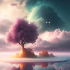 Wall Mural - Generative AI: Beautiful sky and clouds in soft pastel color. Soft cloud in the sky background