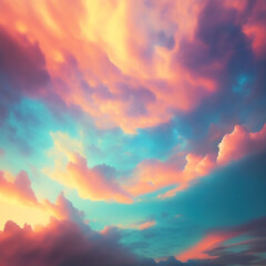 Wall Mural - Generative AI: Beautiful sky and clouds in soft pastel color. Soft cloud in the sky background