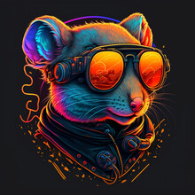 Neon Colored Aviator Mouse Illustration, T-shirt Print, Generative AI