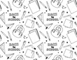 © Rudzhan - Back to School seamless pattern line. Minimalistic creativity and art. Backpack, notebook, pencils and pens. Education, learning and training, September 1. Cartoon flat vector illustration