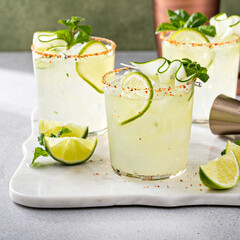 Wall Mural - Cucumber margarita with lime and spicy rim