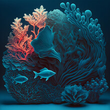"Coral Reef Symphony: An Airbrush Painting By Ernst Haeckel