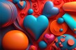 Bright colorful hearts, valentines day, love, heart created with generative ai technology
