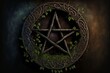 Pentacle on natural woodsy background, generative ai