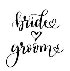 Wall Mural - Bride and groom. Cute modern calligraphy wedding themed doodle on transparent background