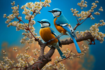 Wall Mural - Cute little spring birds (AI Generated)