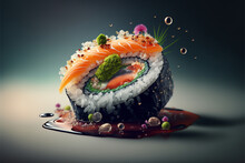Fresh Beautiful Sushi Setup With Salmon Maki And Misterious Ingredients. Ai Generated