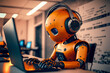 © BPawesome - Adorable humanoid robot working on laptop, Generative AI