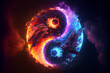 illustration of cosmic yin yang concept - tao symbol with rainbow glow. AI