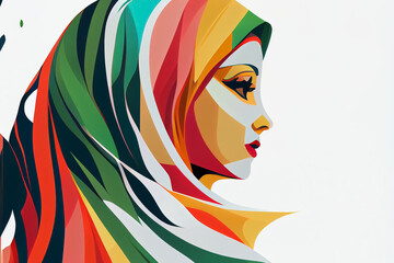 illustration of portrait woman wear colorful hijab . AI