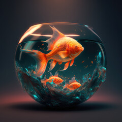 Canvas Print - Goldfish in bowl dark background