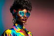 © ink drop - 1980s vintage fashion portrait. Black woman with retro 80's style. Generative ai