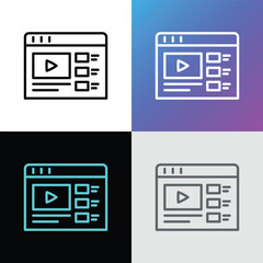 Wall Mural - video marketing thin line icon. web page with button play. promotion, advertising in video. vector i