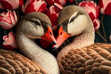 Valentine's Day Rose Cuddling Goose Couple (generative AI)