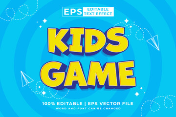 Editable text effect - kids game 3d cartoon template style premium vector